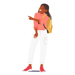 Pretty teenage girl student cartoon character wearing trendy outfit laughing loudly standing