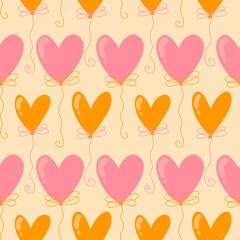 Valentines hearts balloons seamless love pattern for wrapping paper and fabrics and linens and 14 February party accessories and kids clothes print