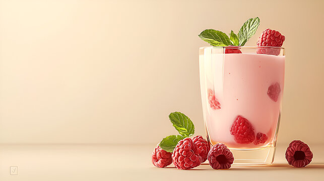 Refreshing raspberry yogurt parfait, garnished with fresh mint. A delightful summer treat.