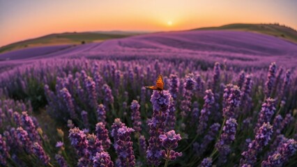 Obraz premium Lavender Fields at Sunset Glow