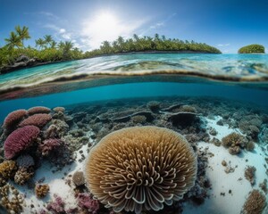 Fototapeta premium Paradise Reef and Palm-Lined Shore