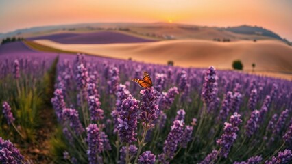 Fototapeta premium Monarch Butterfly and Lavender Horizon