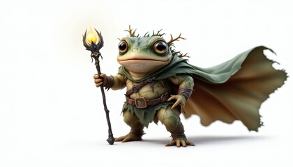 Brave Fantasy Frog Wizard with Staff and Cape