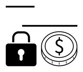 Lock symbol beside a coin with a dollar sign, representing data security, financial safety, and encryption. Ideal for banking, fintech, online payments, cybersecurity, investment savings abstract