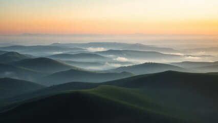 Fototapeta premium Calm Horizon with Misty Green Hills
