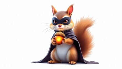 Cute Superhero Squirrel with Acorn 3d Render