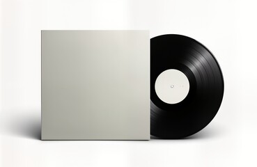 Blank vinyl album cover, black record on white background. Mockup for music design presentation. Retro music object. Empty space for album cover design. Clean, simple product photo. Suitable for