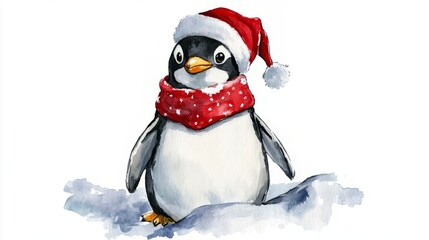 Fototapeta premium Adorable Christmas Penguin Watercolor Illustration