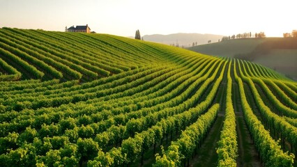 Sunset Illumination Over Rolling Vineyards