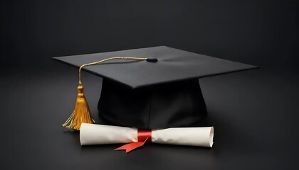 Black Graduation Cap and Diploma: Elegant Academic Achievement