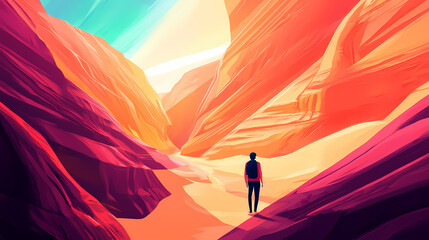 Fototapeta premium Exploring the antelope canyon arizona nature landscape vibrant colors. Vibrant Canyon. Illustration