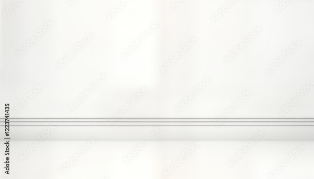 Poster Empty white studio interior design mockup. Horizontal line shadow effect. Modern simple design. Blank studio space. Suitable for product presentation website layout. White background. Suitable for