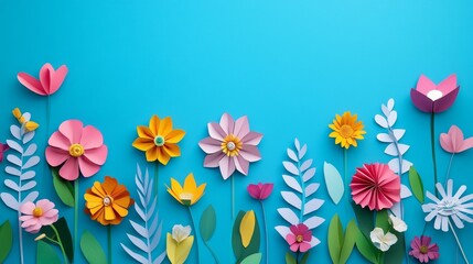 Obraz premium Vibrant textile pattern featuring geometric designs and colors on a blue background with floral accents