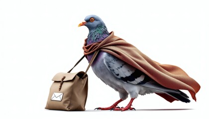 Pigeon Mail Carrier with Bag Cute Bird Image