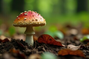 small gray-stemmed boletus mushroom growing among leaves, boletus, nature, forest