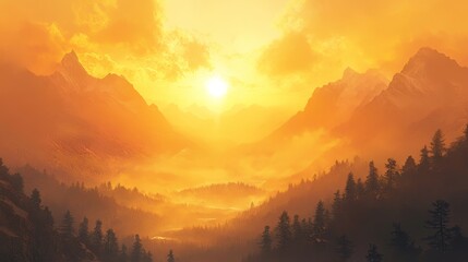 Description:
"Capture the beauty of a tranquil sunrise over misty mountains, where soft, golden sunlight gently lights up the valleys below. This image portrays the calmness of nature and the breathta