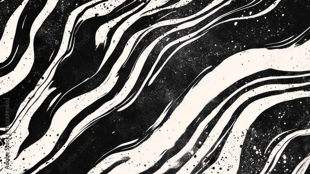 Wall mural dynamic black ink splashes forming abstract patterns fluid art transition with dramatic contrast and