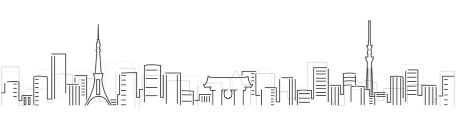 Tokyo Simple Dark Lines Skyline on White Background