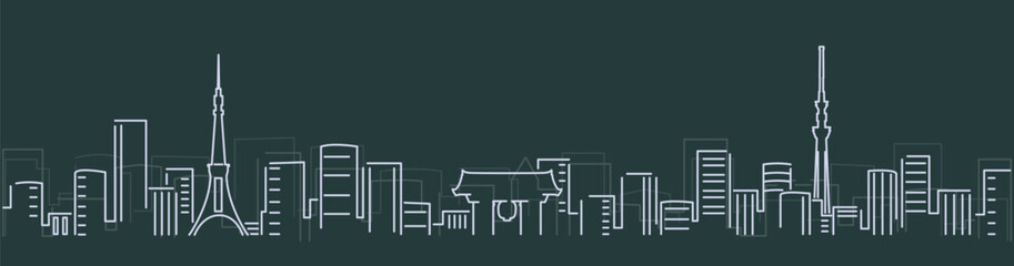 Tokyo Simple Lines Skyline on Dark Background