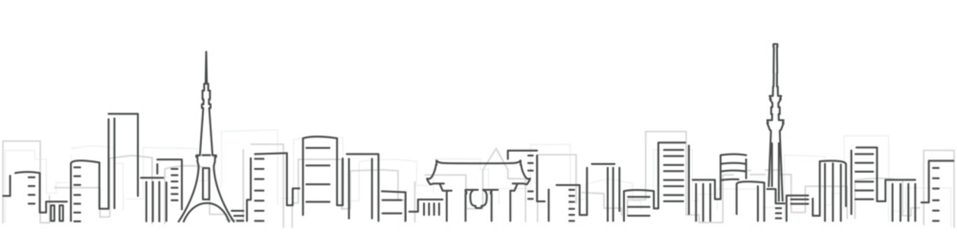 Tokyo Simple Dark Lines Skyline on White Background