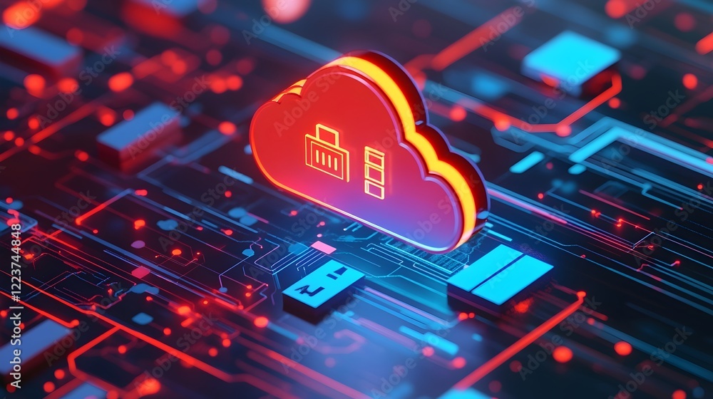 Poster secure cloud computing data storage network technology abstract red neon digital futuristic server i
