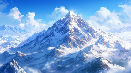 Obraz premium 白銀に輝く山頂を空撮で捉えた冬の壮大な絶景