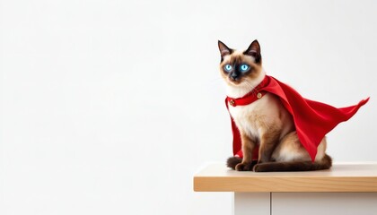 Superhero Cat in Red Cape Adorable Kitten Photo