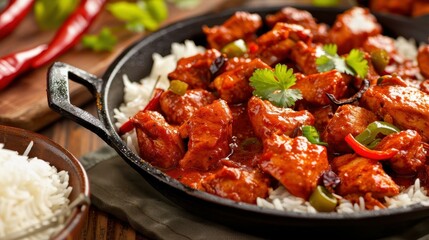 Savor the rich flavors of chicken tikka masala, a classic Indian dish served over fluffy rice for a delightful meal.