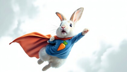 Superhero Rabbit Flying in the Sky Cartoon Image