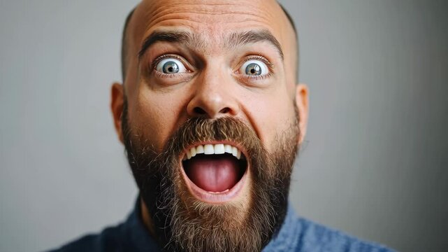 A shocked mans face, showing a striking contrast between lush hair and baldness, captures attention for hair transplants.