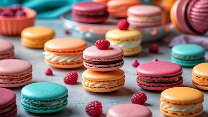 Fototapeta premium Vibrant french macarons displaying colorful sweet delights