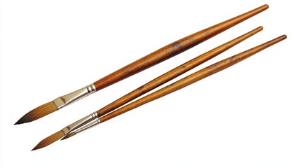 Illustration of three paintbrushes: flat, round, and pointed. Art tools, paintbrushes, and drawing supplies for artists and painters. Sketch of paintbrushes. Vintage art drawing, isolated vector.