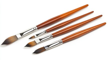 Fototapeta premium Illustration of three paintbrushes: flat, round, and pointed. Art tools, paintbrushes, and drawing supplies for artists and painters. Sketch of paintbrushes. Vintage art drawing, isolated vector.