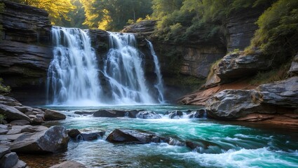 Fototapeta premium Majestic waterfall cascading over rocky streambed