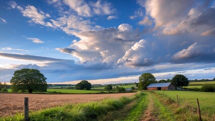 Majestic cloudy sky over serene rural landscape