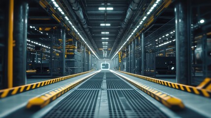 Obraz premium Futuristic Industrial Corridor With Bright Lighting