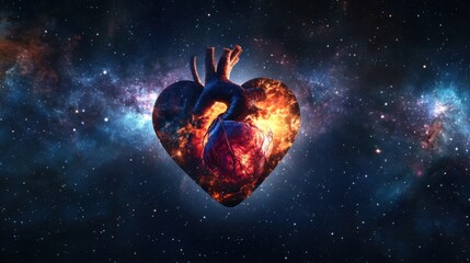 A surreal image of a heart composed of cosmic nebulae, set against a star-filled galaxy, Cosmic style