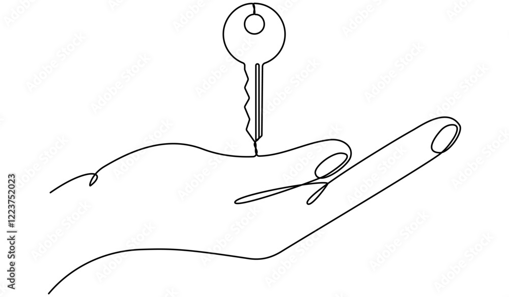 Aufkleber continuous line drawing hand with key. private security symbol. vector illustration isolated on whit