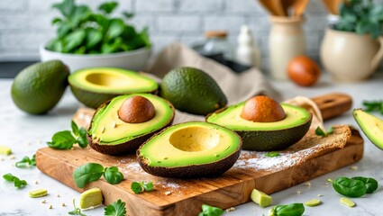 Delicious keto avocado bread on white kitchen surface