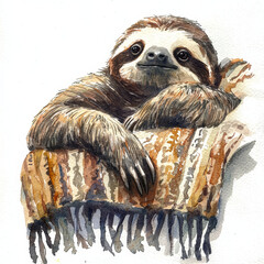 Fototapeta premium Sloth Relaxing on a Blanket.