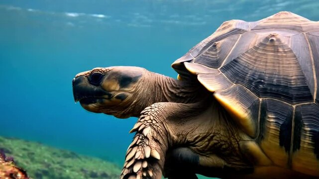 Very close look at the Galapagos Giant Tortoise in Ecuadorian waters.