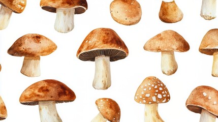 Watercolor Mushroom Pattern - Beautiful Autumnal Food Illustration