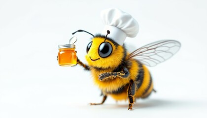 Cute Chef Bee Holding Honey Jar 3d Render