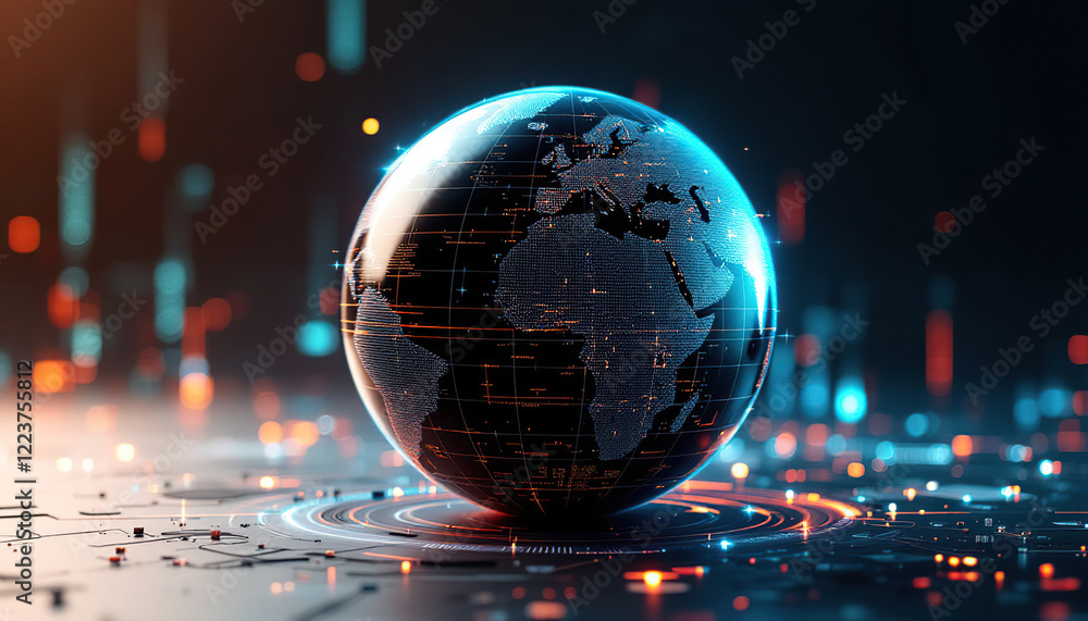 Poster digital globe illuminated showing global connectivity