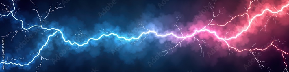 Aufkleber Dynamic abstract lightning pattern with dark area perfect for text. Colorful lightning flashes across stormy sky. Abstract illustration shows vibrant energy of storm. Suitable for backgrounds