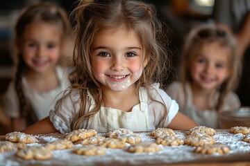A family funny kids bake cookies together in the kitchen, their laughter and teamwork turning baking into an enjoyable family activity.