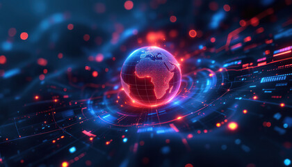 Digital Globe Illuminated Red and Blue Network Connections