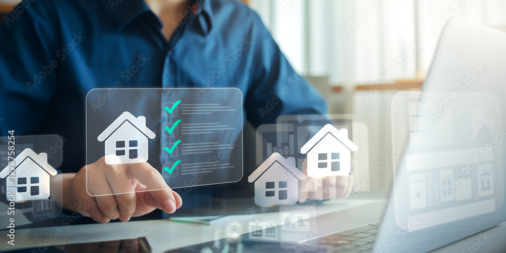 Poster Streamlining Real Estate: A Professional Managing Property Investments, Utilizing Digital Tools for Efficient Housing Evaluations and Transaction Processes.    