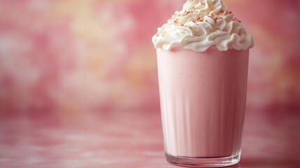 Delicious Pink Strawberry Milkshake with Whipped Cream