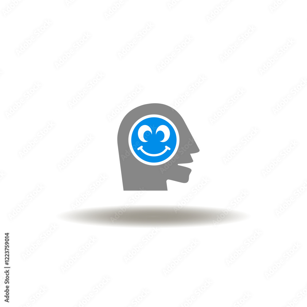 Poster vector illustration of head with smile face in brain. symbol of positive attitude and approach. icon